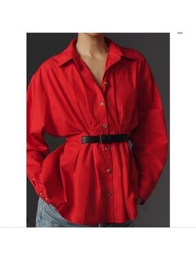 Anthropologie Red Belted Buttondown Shirt size 12